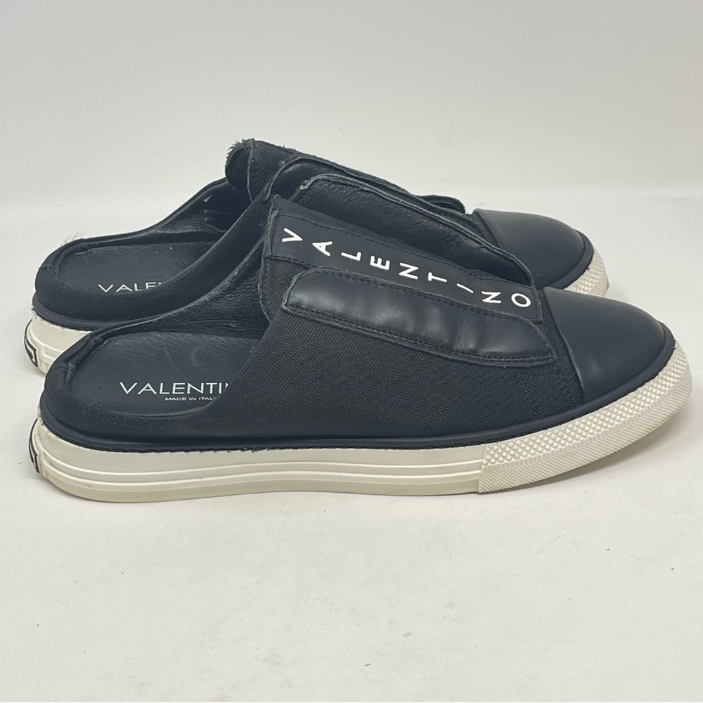 Valentino Slip on Sneakers Womens 8.5 Black Leather Mules Clogs Made in Italy